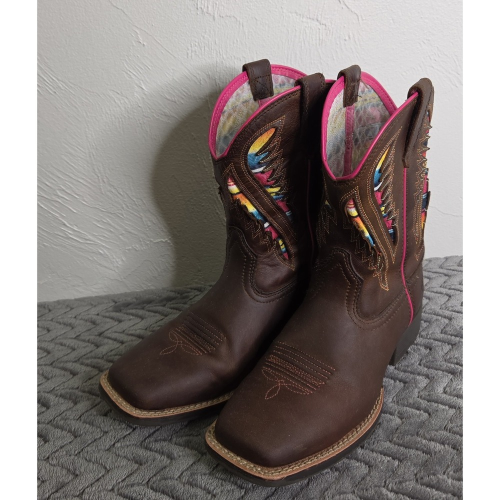 Ariat Kids Quickdraw VentTEK Western Boot Distressed Brown Serape Youth Size 3.5 - Picture 2 of 11
